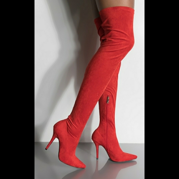 Fashion Nova Shoes Fashion Nova Red Over The Knee Suede
